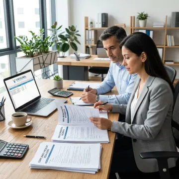 Consultants reviewing company registration documents