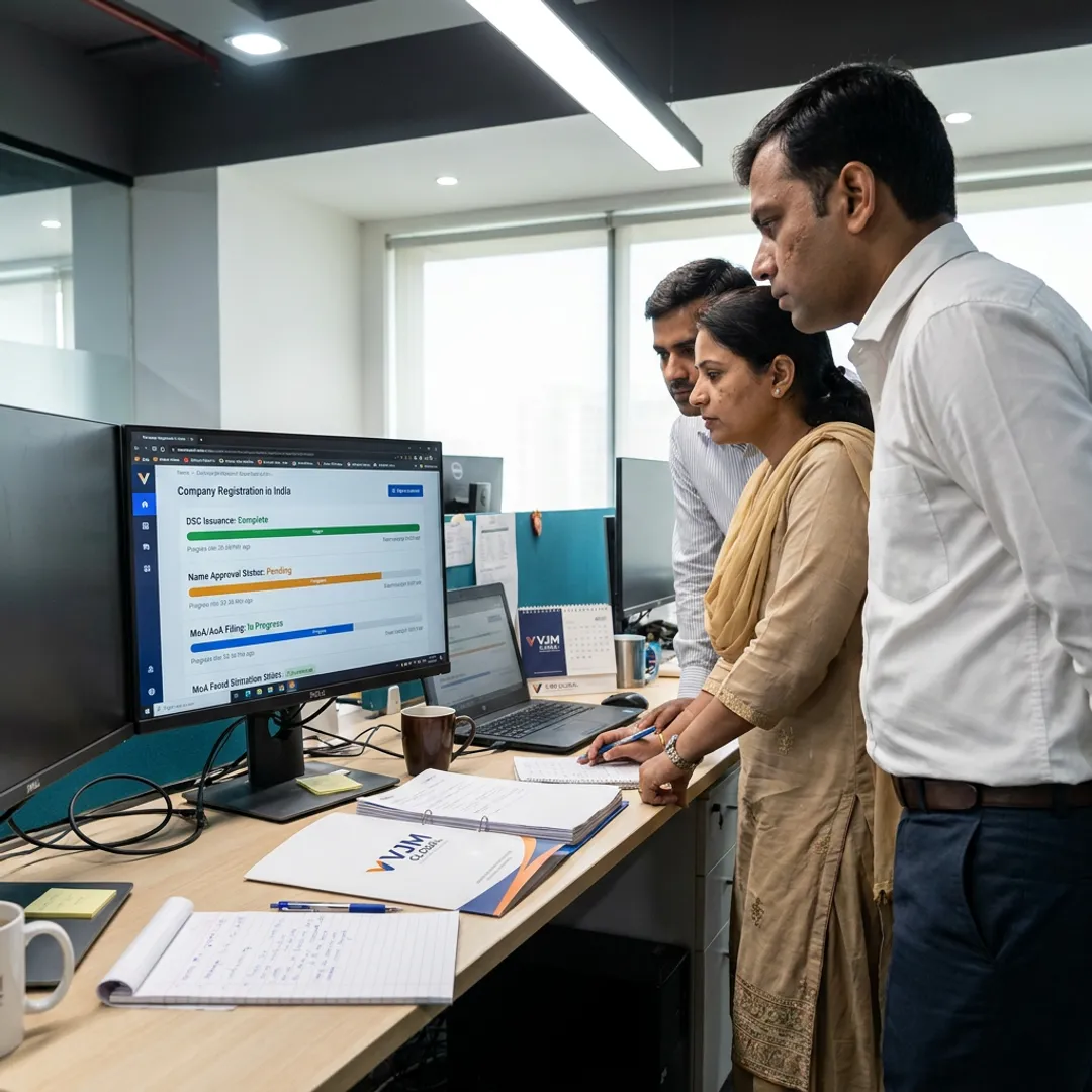 Business setup team reviewing incorporation workflow