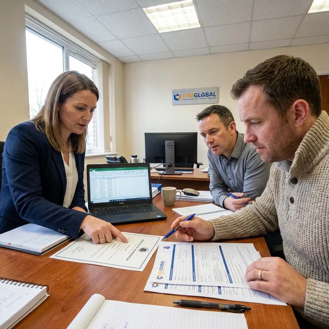Consultants reviewing company registration documents