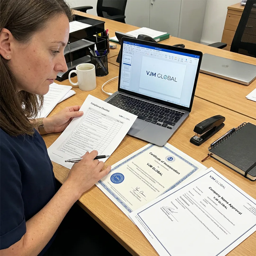 Consultant reviewing company registration documents