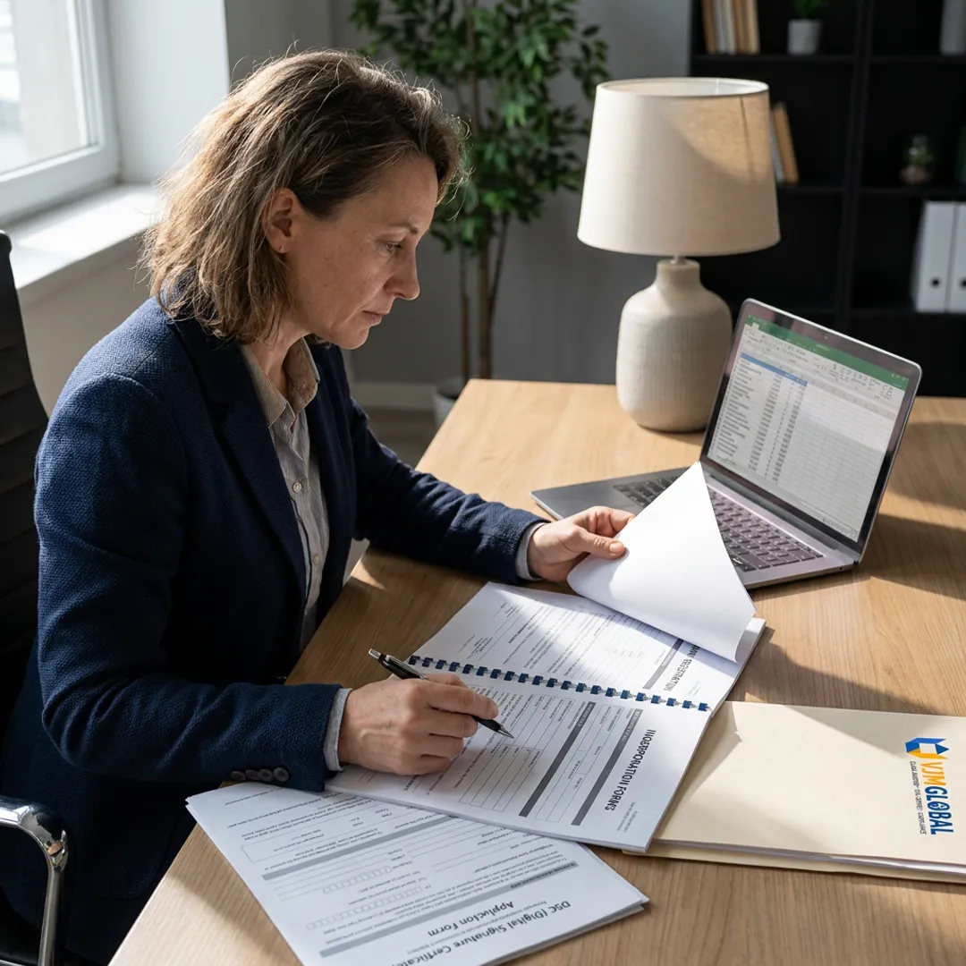 Consultant reviewing company registration documents