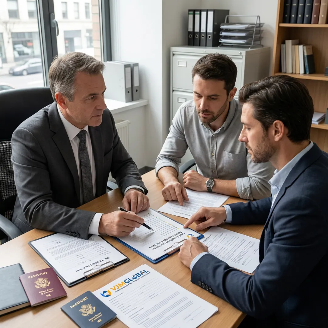 Consultant reviewing company registration documents