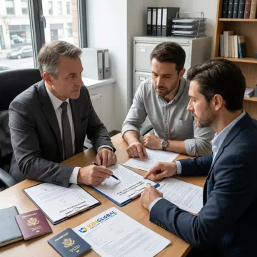 Consultant reviewing company registration documents