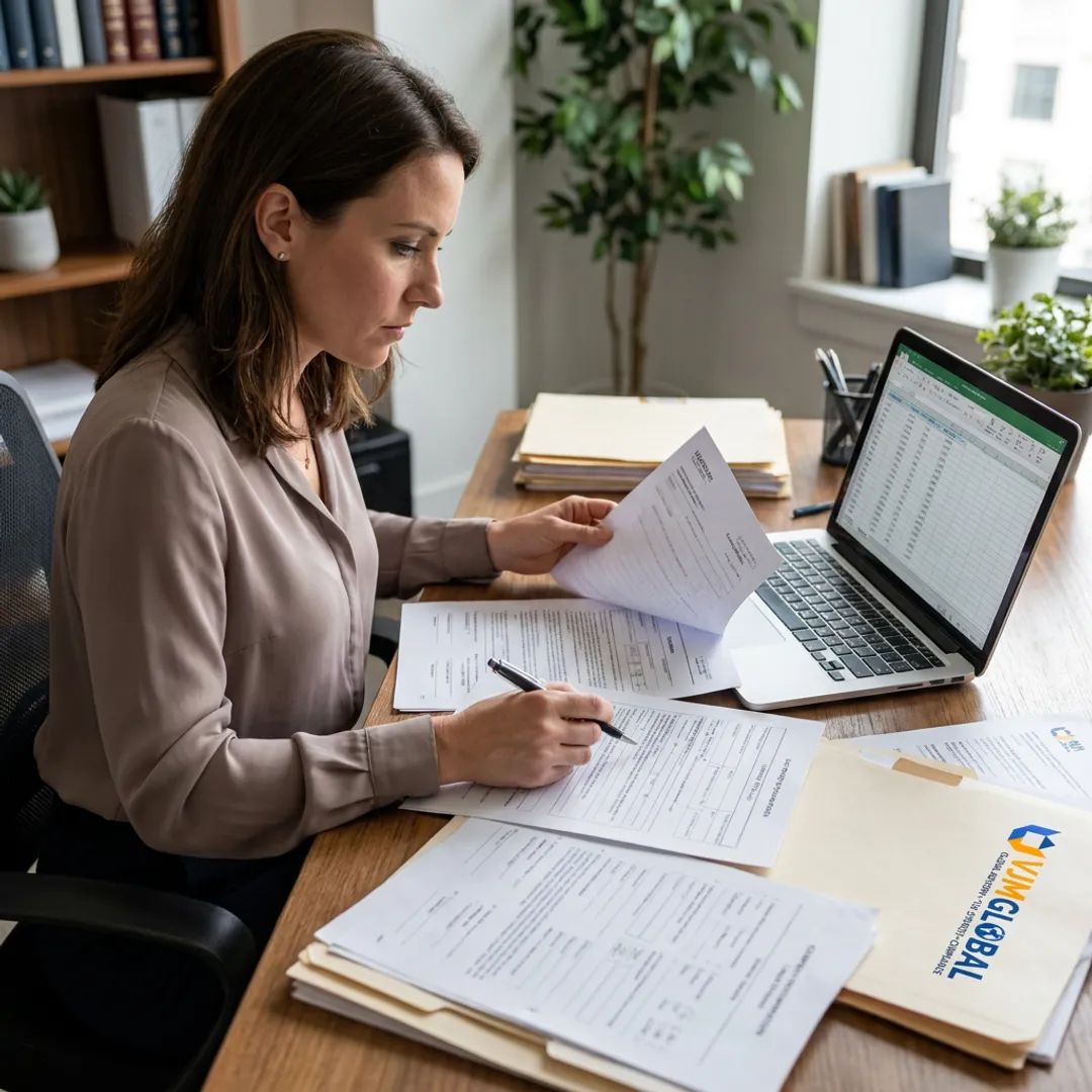 Consultant reviewing company registration documents