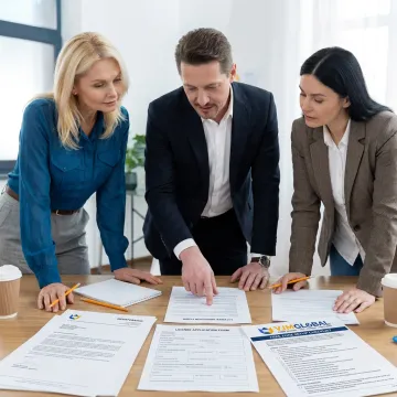 Consultants reviewing company setup documents