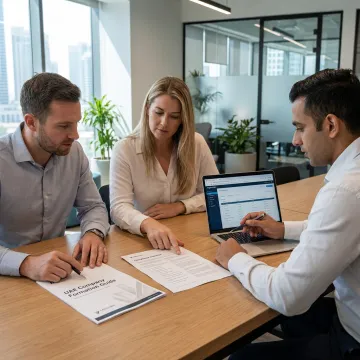 Consultants reviewing DIFC business setup documents