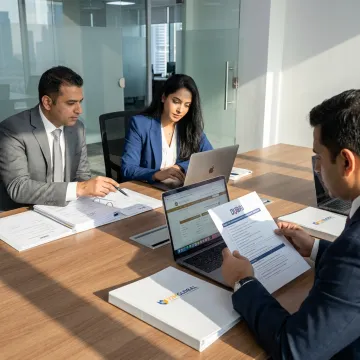 Consultants reviewing company setup documents