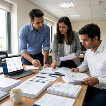 Consultants reviewing company registration documents