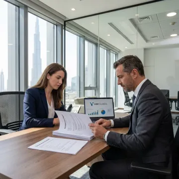 Consultants reviewing business setup documents