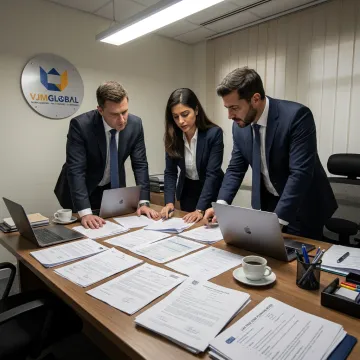 Business advisors reviewing free zone company registration documents