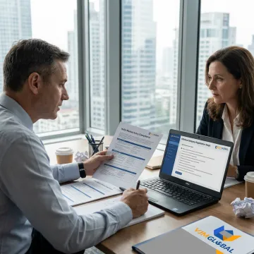 Consultants reviewing offshore company registration workflow