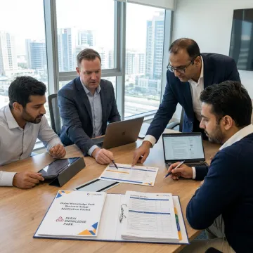 Business setup advisors reviewing application process