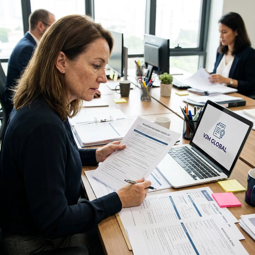 Advisor reviewing registration bond checklist
