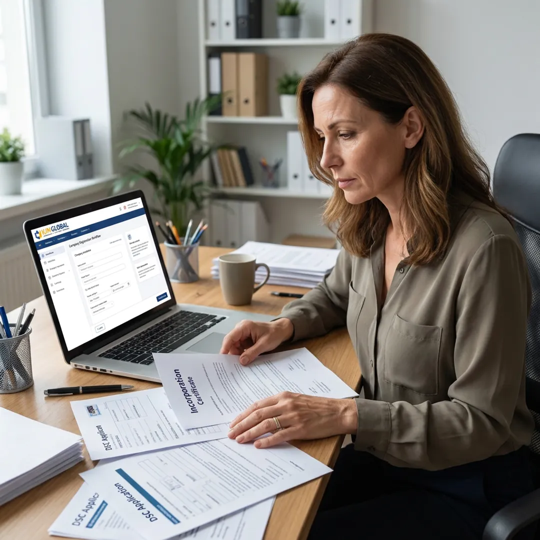 Consultant reviewing online company registration documents