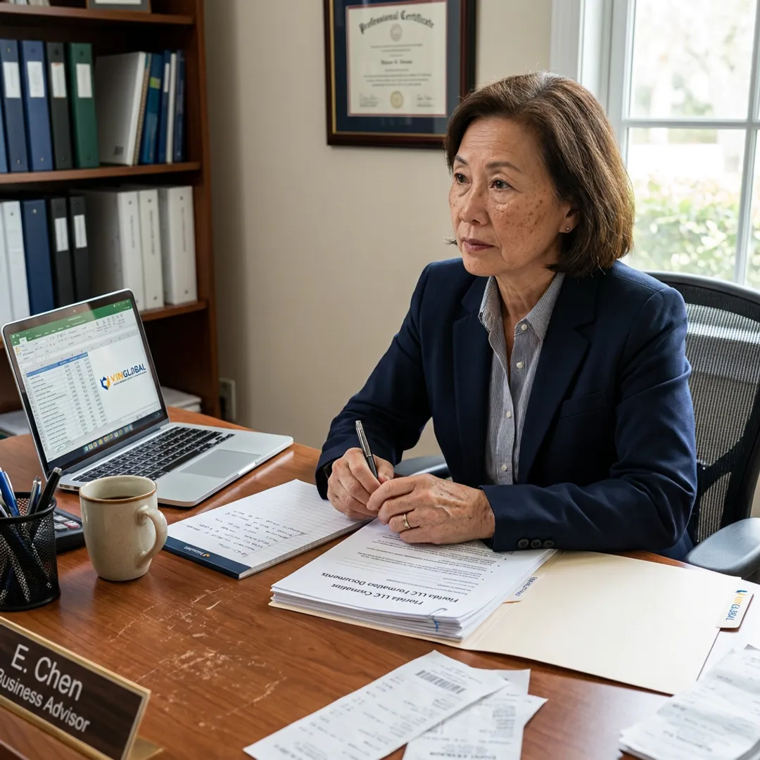 Advisor reviewing LLC filing documents
