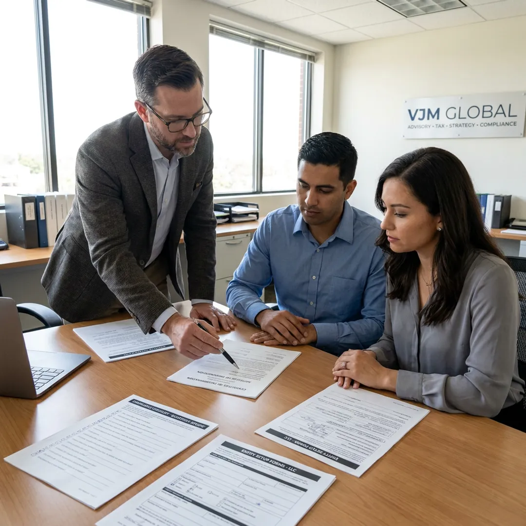 Advisor explaining company registration documents