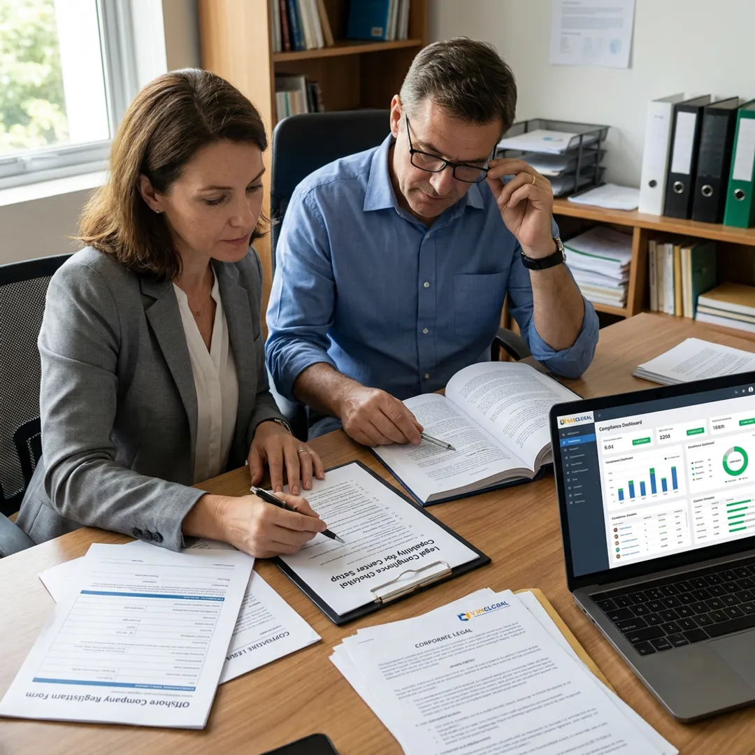 Business advisors reviewing company registration documents