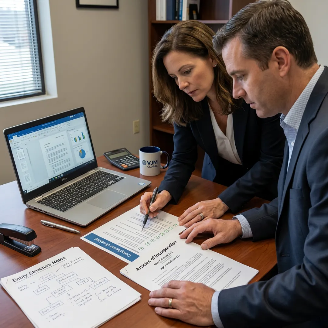 Business advisors reviewing formation documents