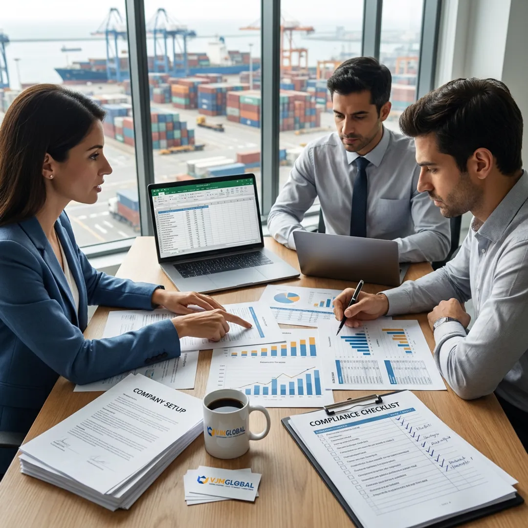Business advisors reviewing setup documents