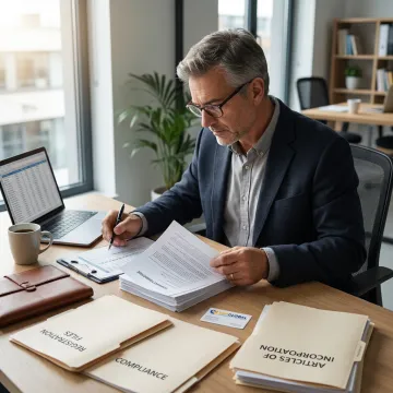 Business advisor reviewing formation documents