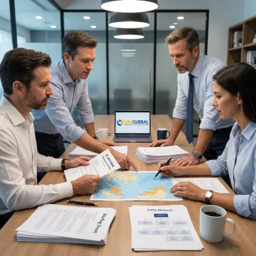 Business professionals reviewing Labuan company formation documents