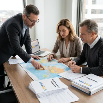 Business owners reviewing overseas expansion plans