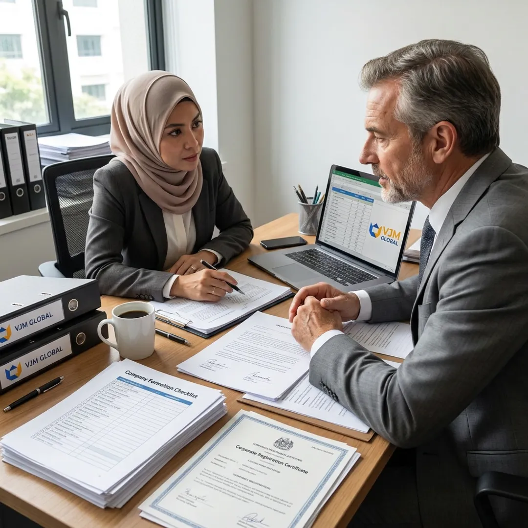 Advisor guiding a client through company incorporation