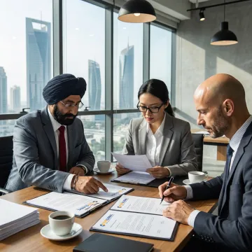 Business professionals reviewing ADGM company formation documents