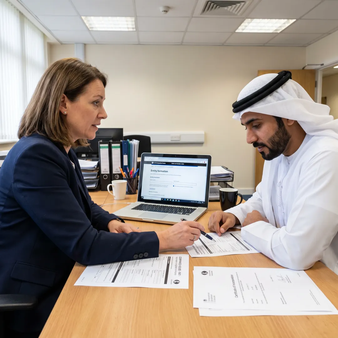 Consultant guiding a founder through UK company formation