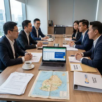 Business leaders reviewing Mauritius expansion plans