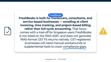 Five Singapore accounting software comparison table Xero QuickBooks Zoho ABSS FreshBooks