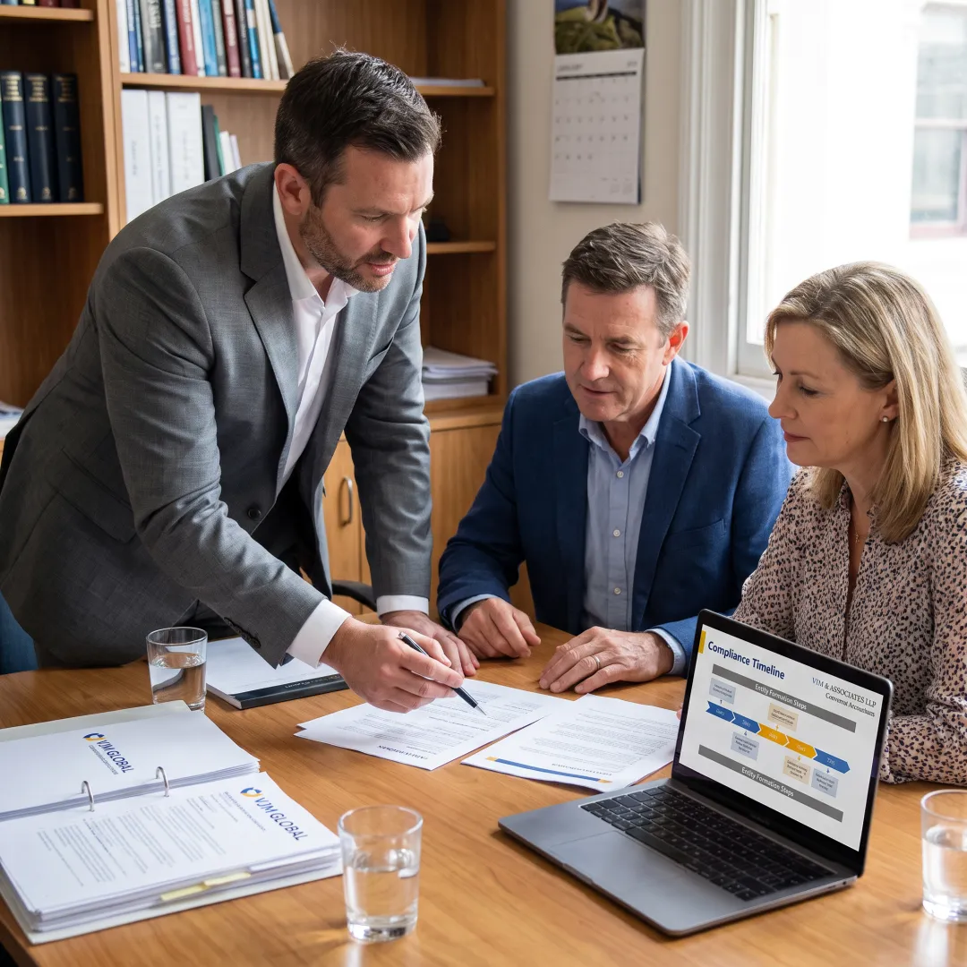 Business adviser guiding company setup process