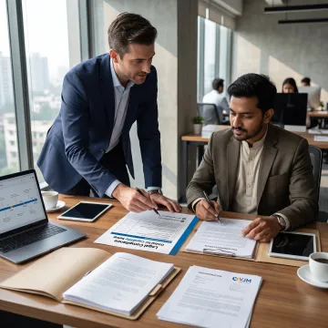 Consultant reviewing Oman business setup documents
