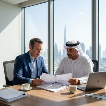 Business owner reviewing UAE trading company formation documents