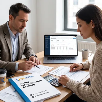 Advisor guiding entrepreneur through business setup