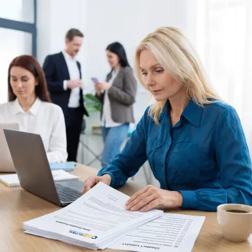 Business owner reviewing startup documents