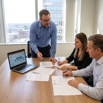 Adviser explaining company setup options to entrepreneurs