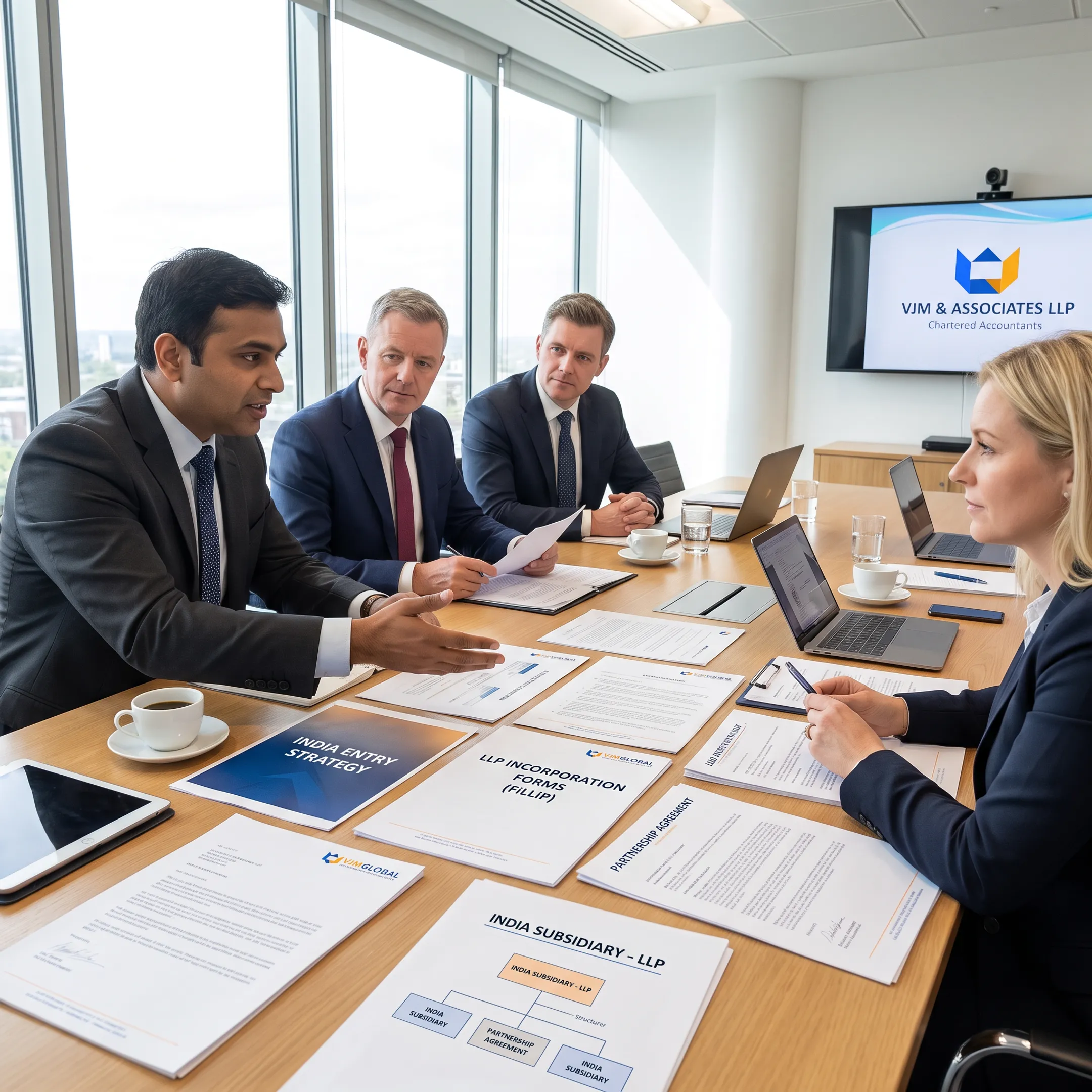 Advisor explaining LLP setup to UK executives