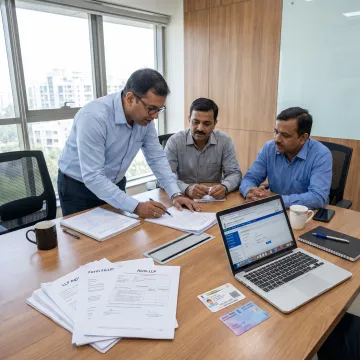 Business owners reviewing LLP registration documents