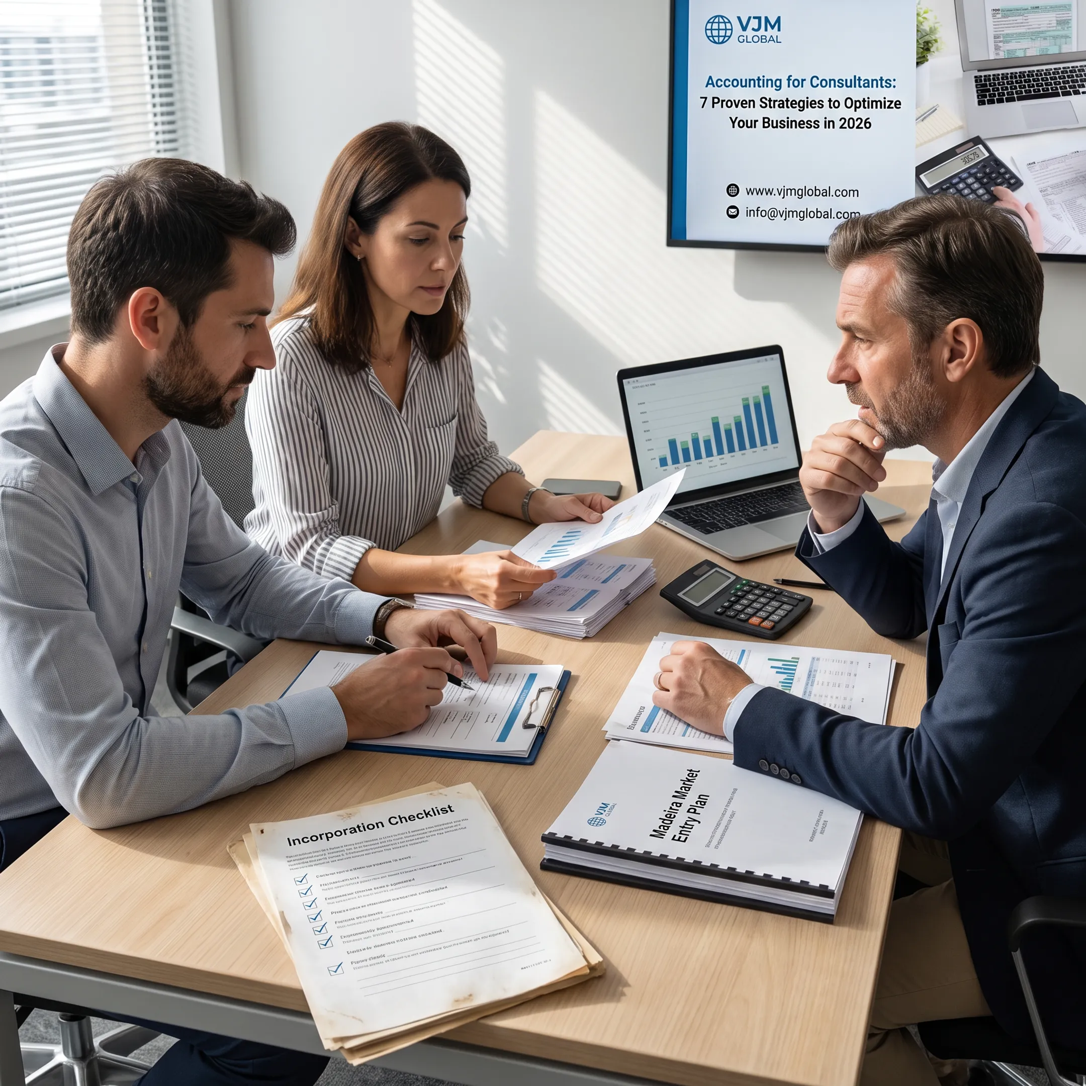 Business advisers reviewing overseas company formation plans