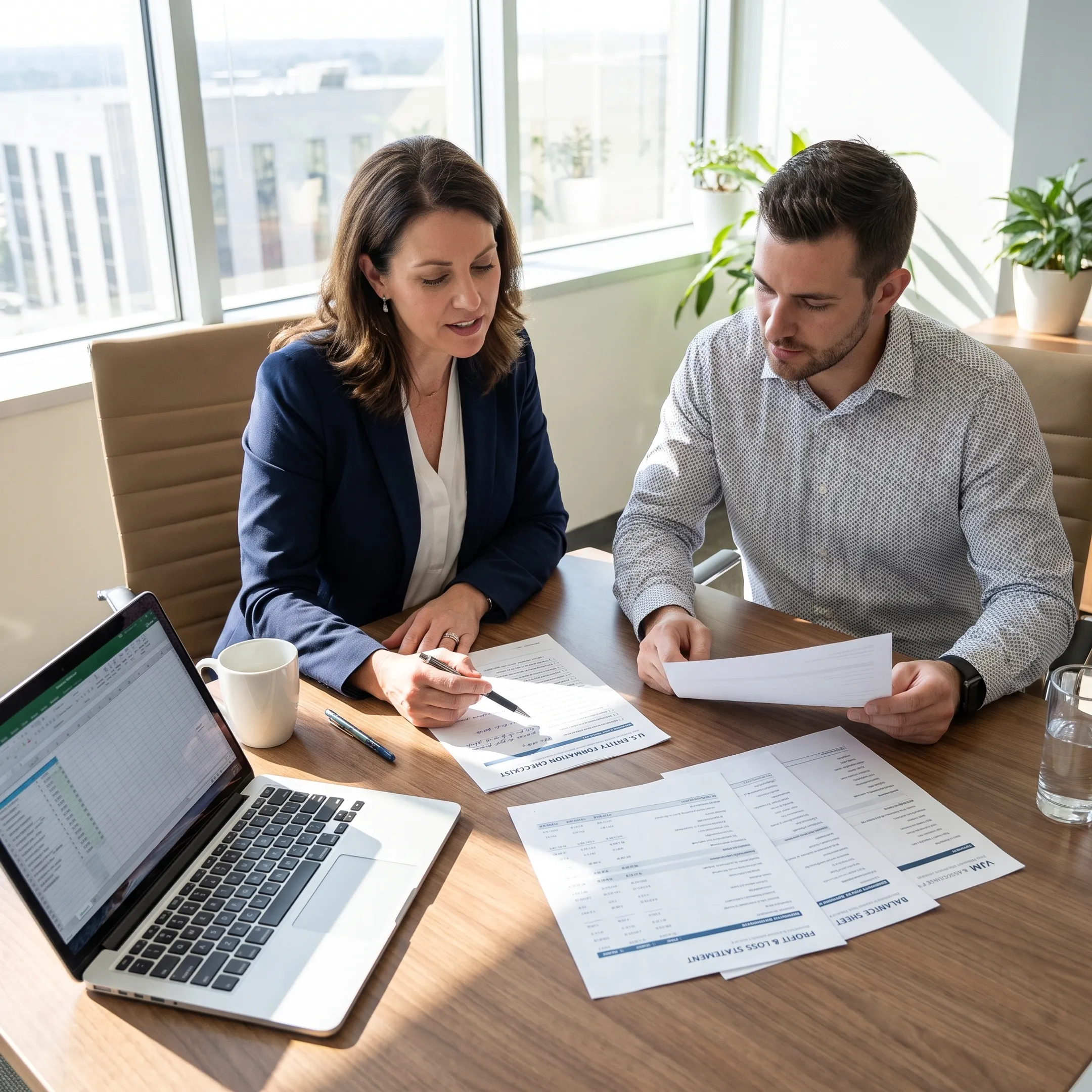 Advisor reviewing business setup checklist