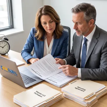 Business owner reviewing formation documents with an advisor