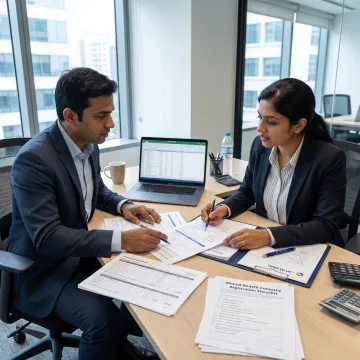 Business consultants reviewing Nidhi Company registration documents