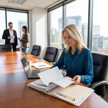 Business advisor reviewing startup formation documents