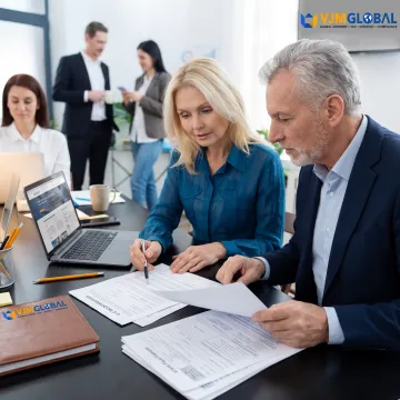 Business owners reviewing U.S. company registration documents