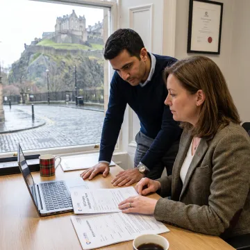 Foreign entrepreneur reviewing Scottish company registration documents