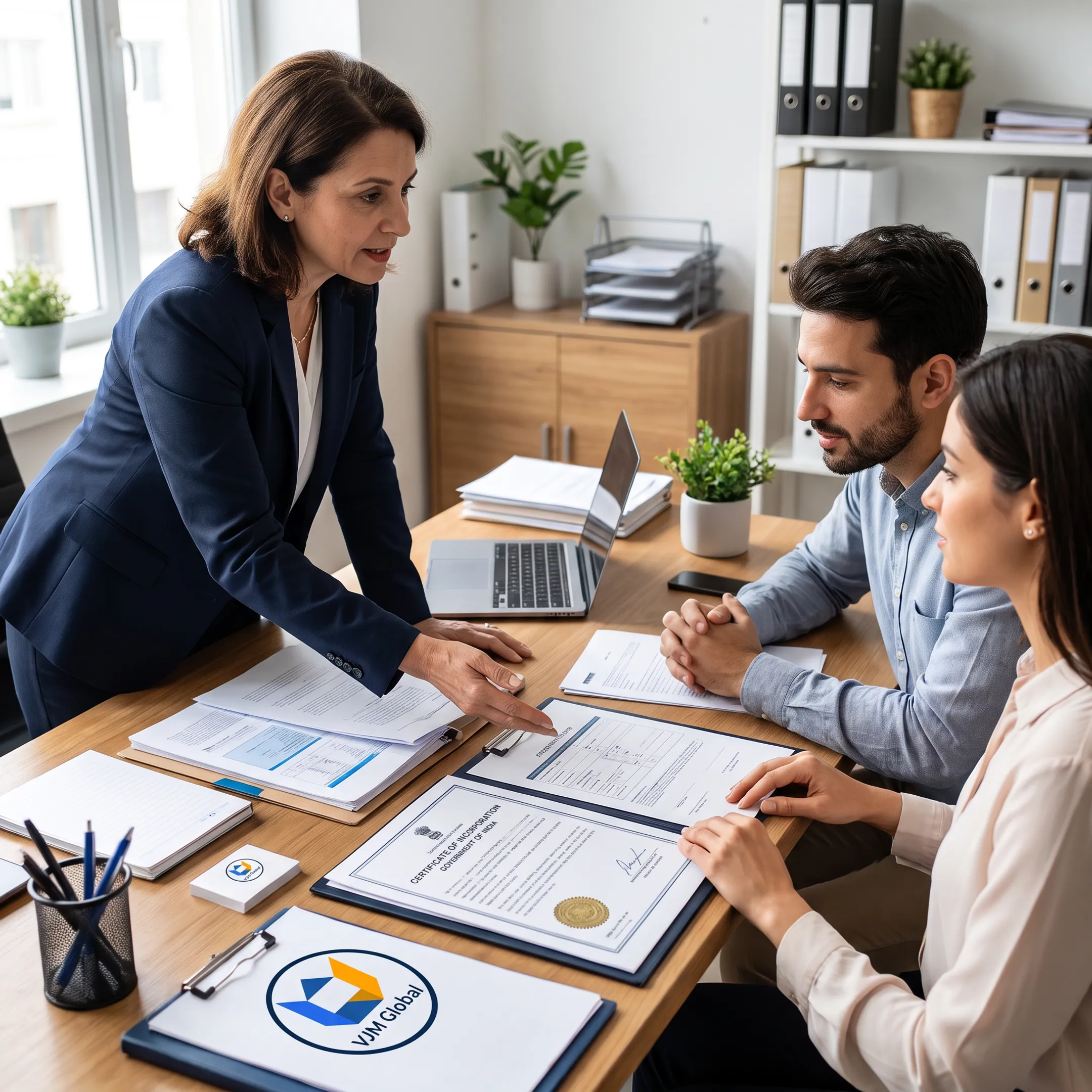 Consultant guiding entrepreneur through Indian company incorporation