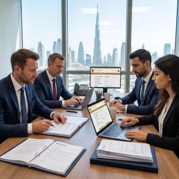 Business professionals reviewing UAE company formation documents
