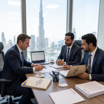 Business professionals reviewing UAE offshore incorporation documents