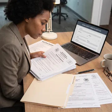 Professional preparing LLC filing documents